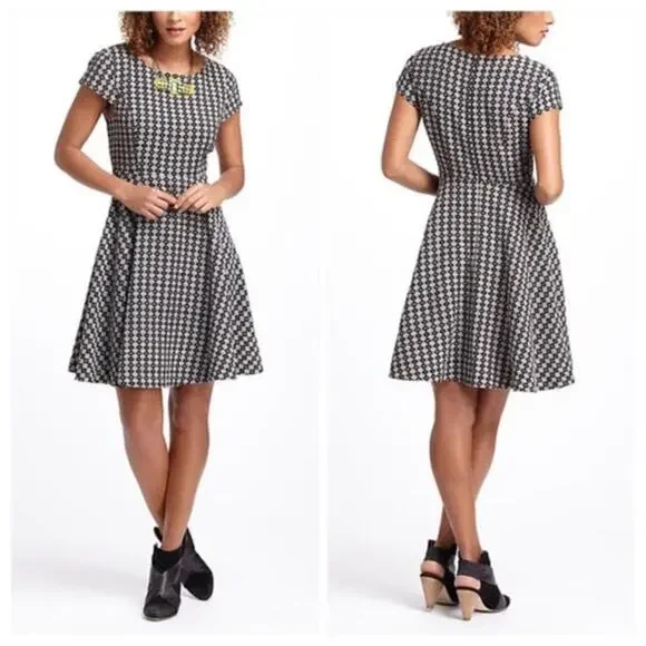 Anthropologie Maeve Jacquard Circle Skirt Black Cream Dress Size 4 - Picture 2 of 16